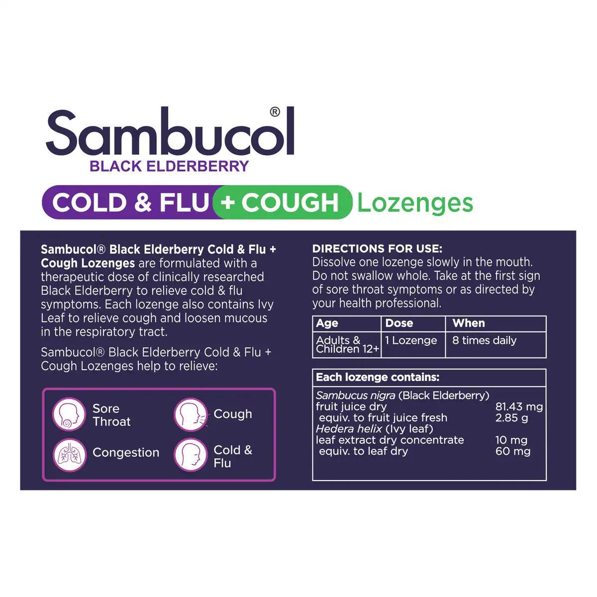 Thumbnail Sambucol Cold & Flu + Cough Lozenges 24 Pack