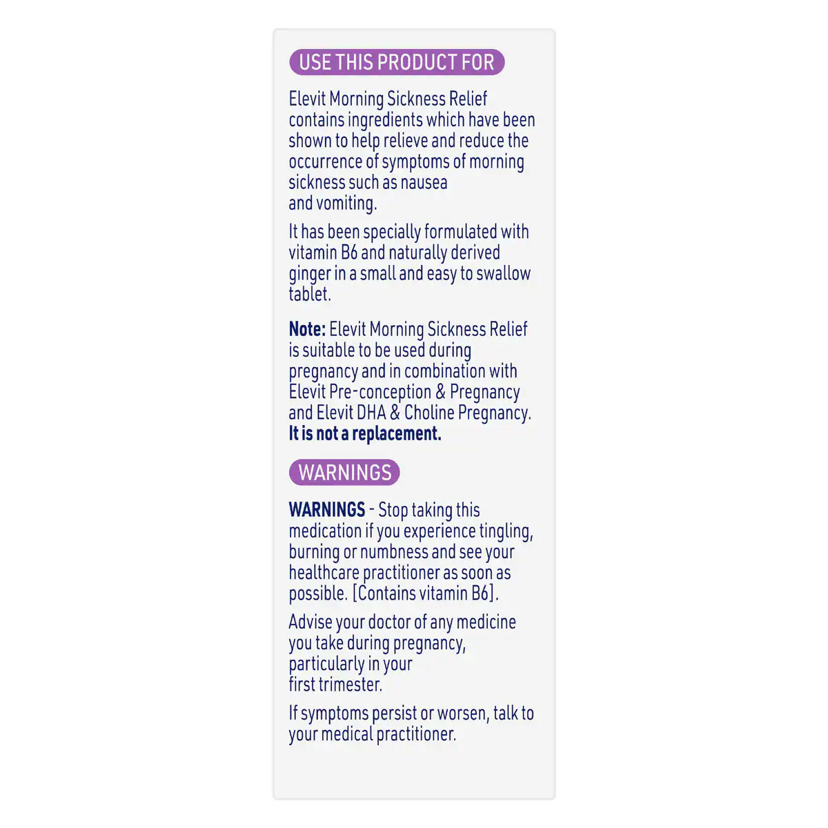 Thumbnail Elevit Morning Sickness Relief Pregnancy 60 Tablets