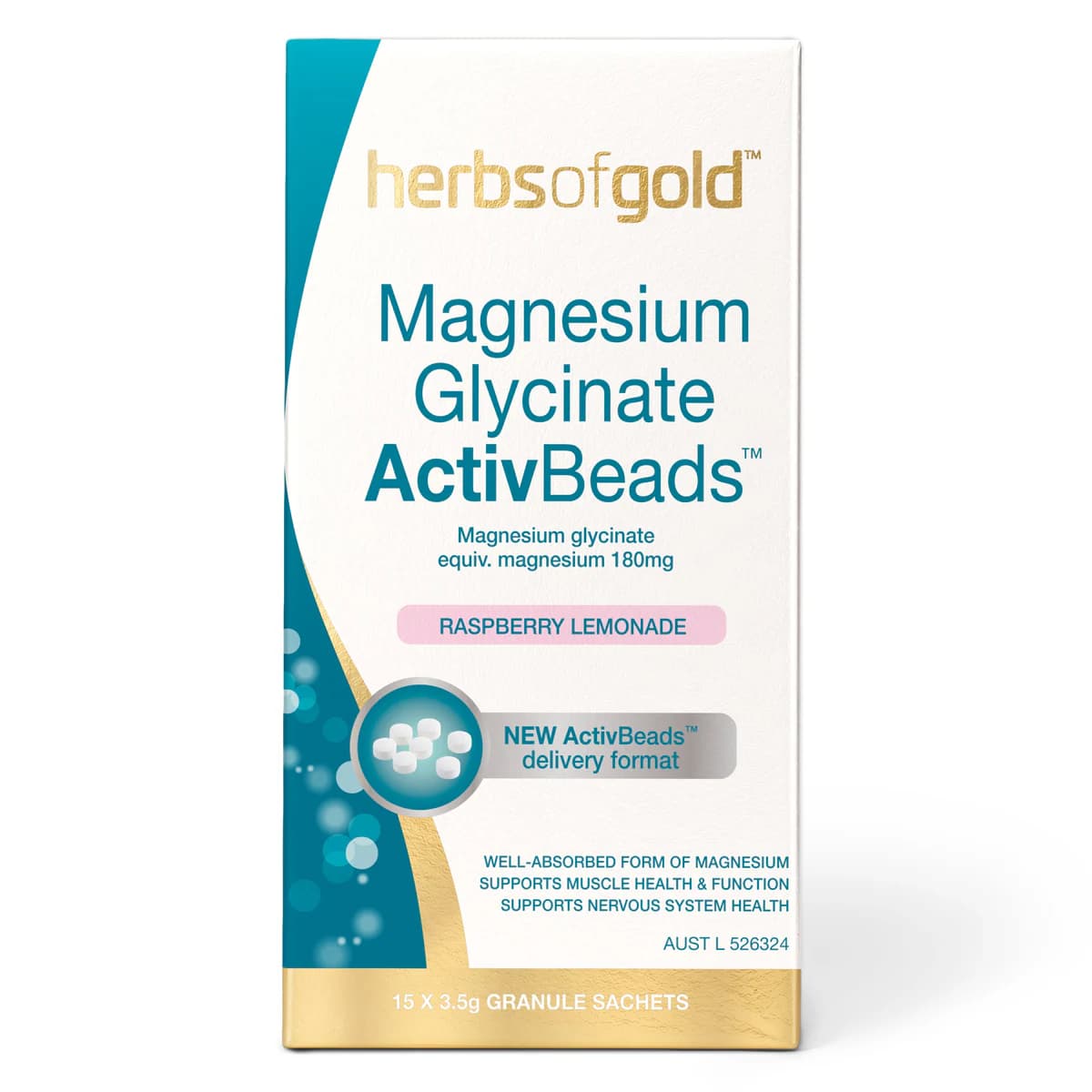 Thumbnail Herbs Of Gold Magnesium Glycinate Activbeads 15 x 3.5g Sachets