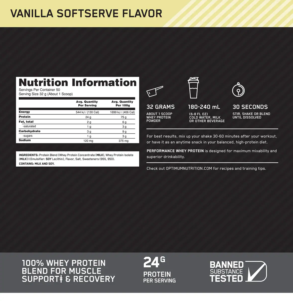 Thumbnail Optimum Nutrition Performance Whey Protein Vanilla 1.6kg