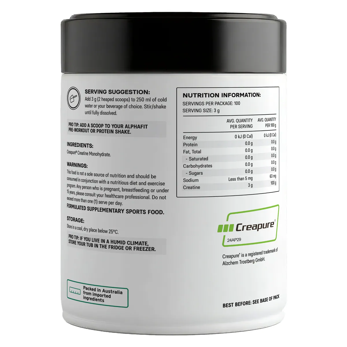 Thumbnail Alphafit Creapure Creatine Monohydrate Powder 300g