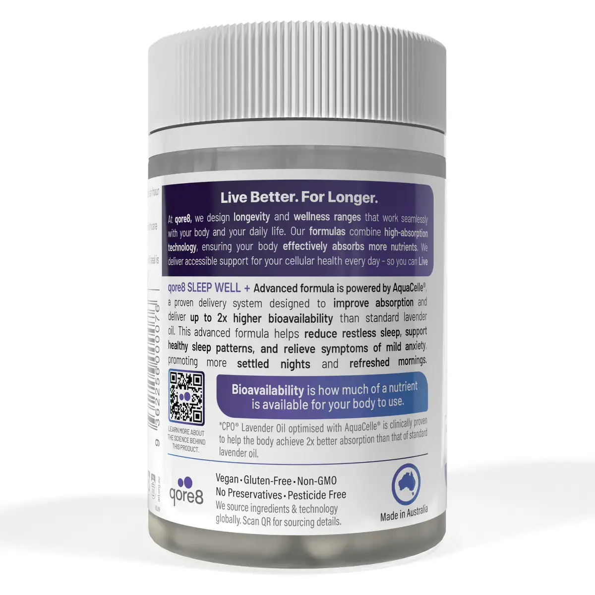 Thumbnail Qore8 Sleep Well+ Lavender Oil 80mg 30 Vegan Capsules