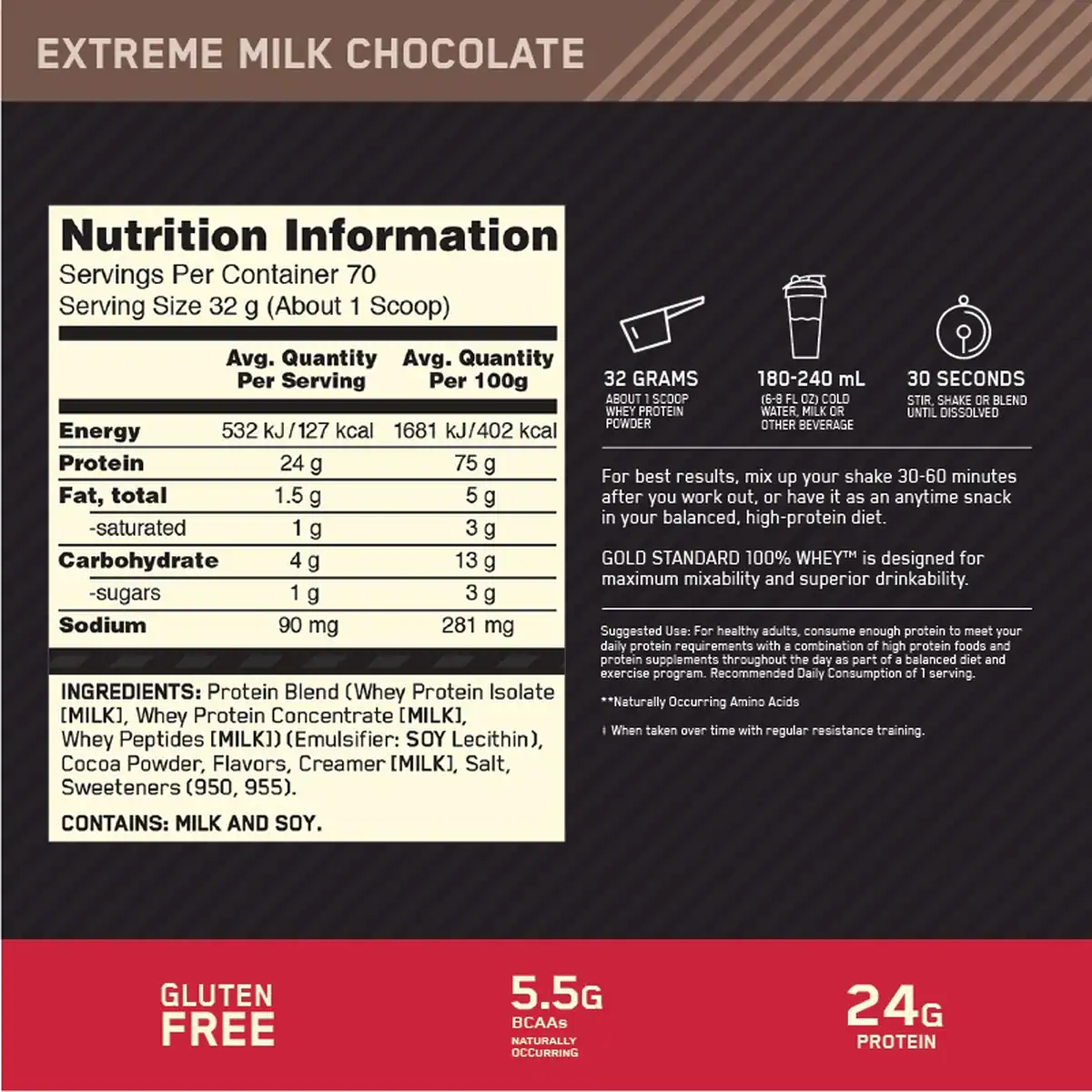 Thumbnail Optimum Nutrition Gold Standard Whey Protein Powder Milk Choc 907g