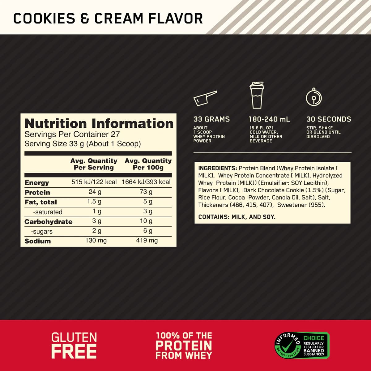 Thumbnail Optimum Nutrition Gold Standard Whey Protein Powder Cookies & Cream 907g