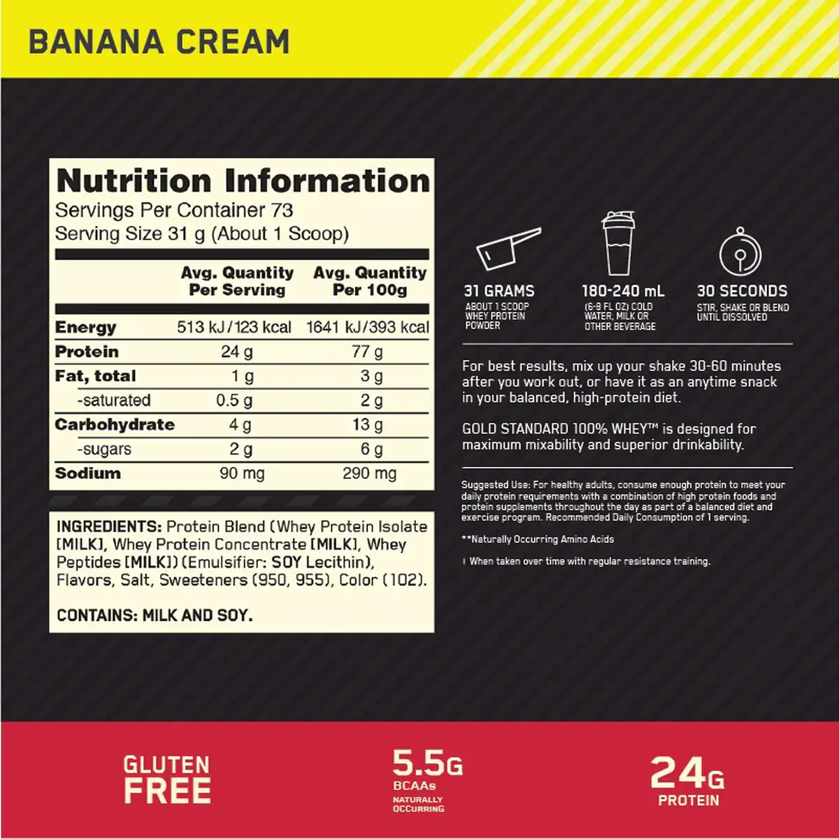 Thumbnail Optimum Nutrition Gold Standard Whey Protein Powder Banana Cream 907g