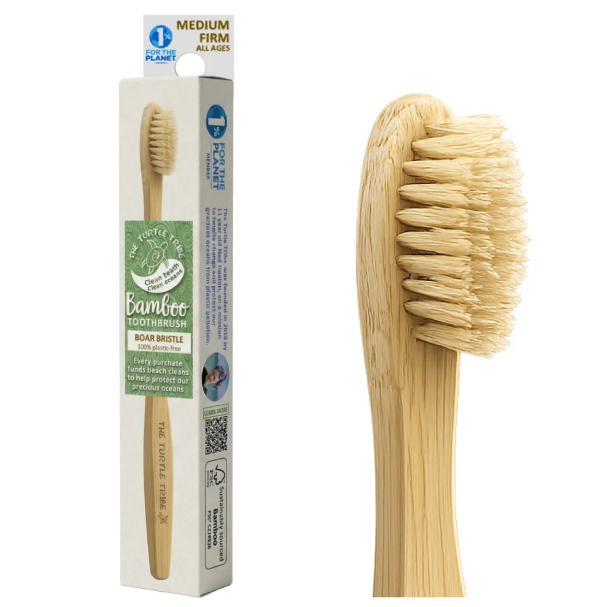 Thumbnail The Turtle Tribe Bamboo Boar Bristle Toothbrush Medium 1 Pack