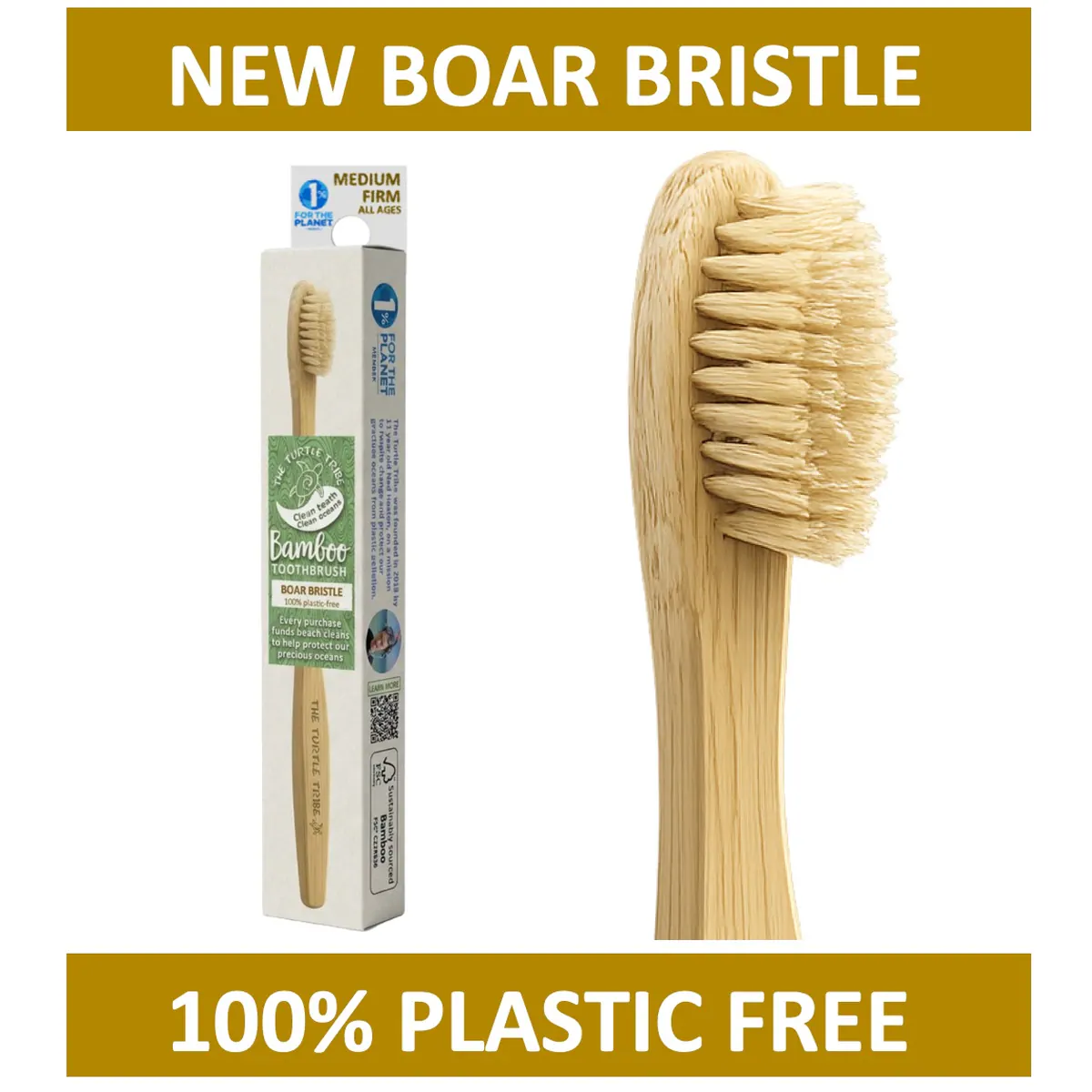 Thumbnail The Turtle Tribe Bamboo Boar Bristle Toothbrush Medium 1 Pack