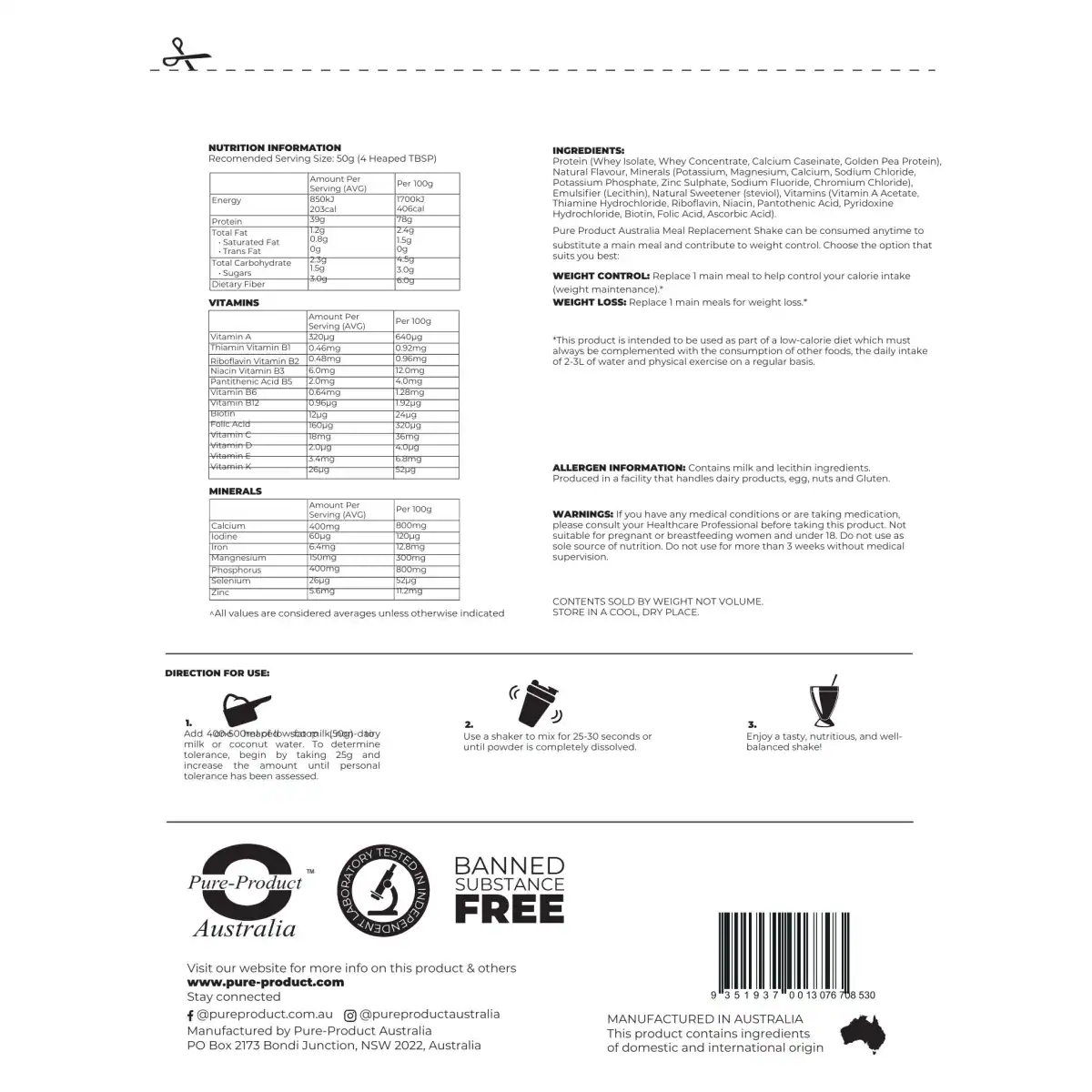 Thumbnail Pure Product Australia Meal Replacement Shake 1kg