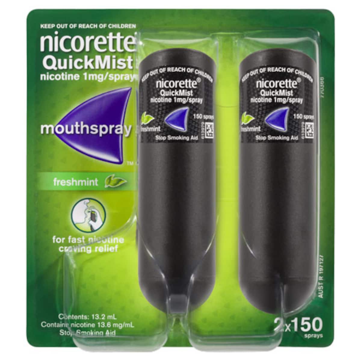 Thumbnail Nicorette Quit Smoking QuickMist Nicotine Mouth Spray Freshmint 2 x 150 Sprays