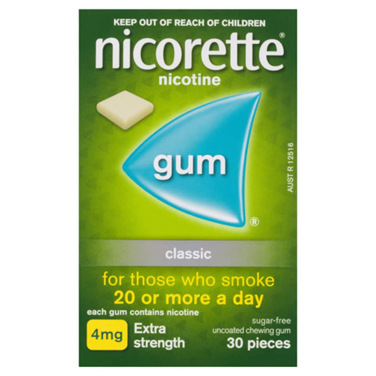 Thumbnail Nicorette Quit Smoking Gum 4mg Extra Strength Uncoated Classic 30 Pieces