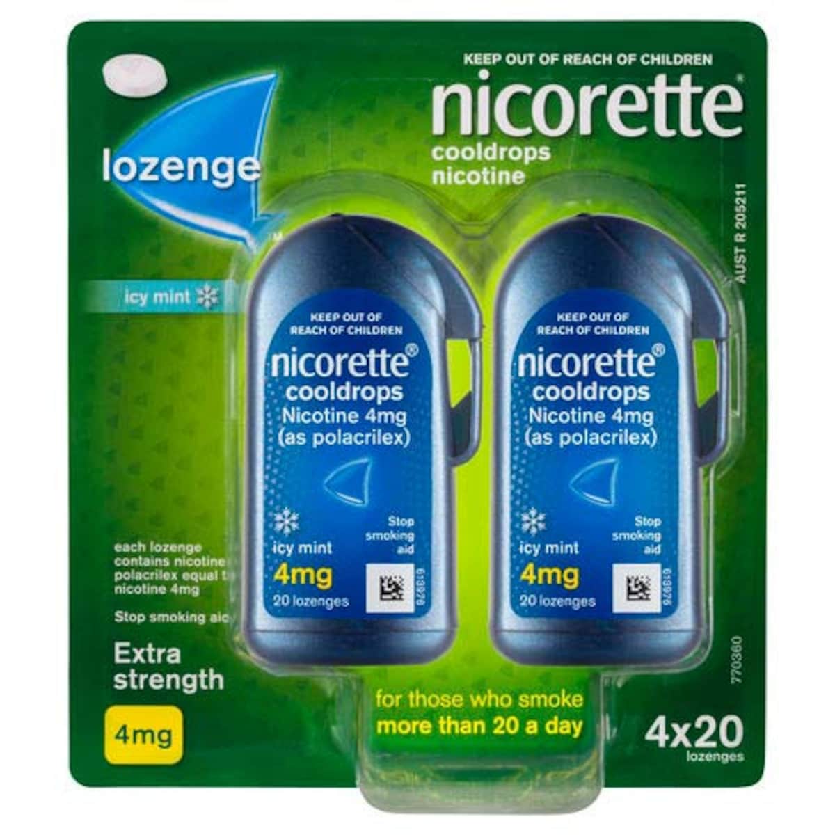 Thumbnail Nicorette Cooldrops Quit Smoking Nicotine Lozenges Icy Mint 4mg 80 Pack