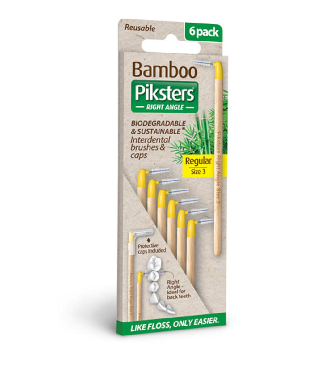 Thumbnail Piksters Bamboo Right Angle Intertendental Brush Size 3 Yellow 6 Pack