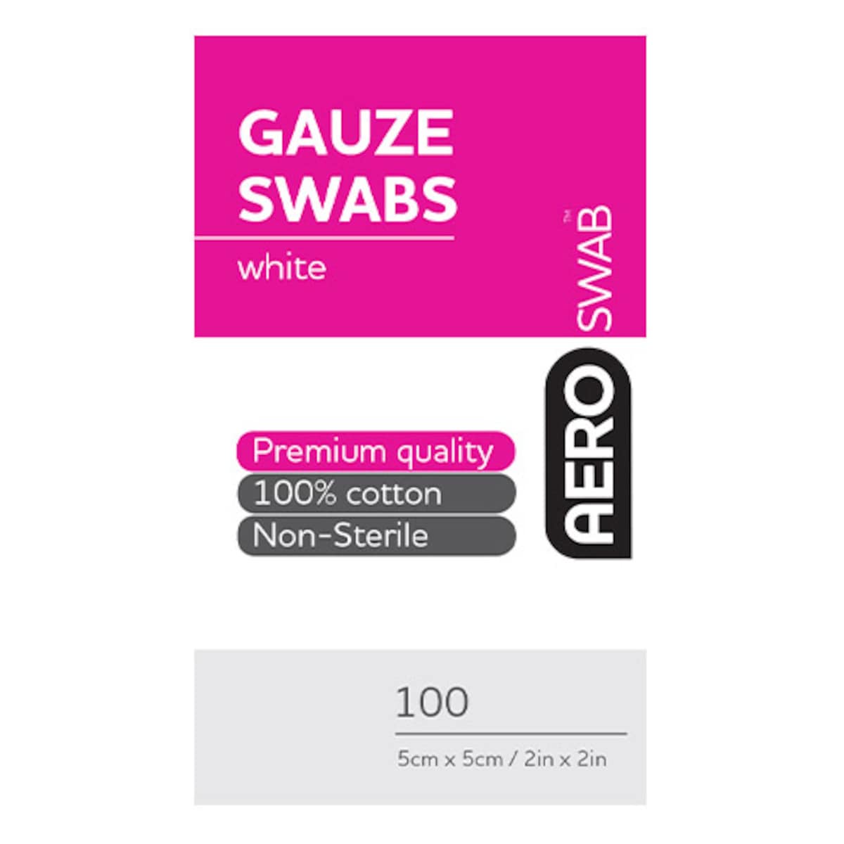 Thumbnail AeroSwab White Gauze Swab 5cm x 5cm 100 Cotton Swabs