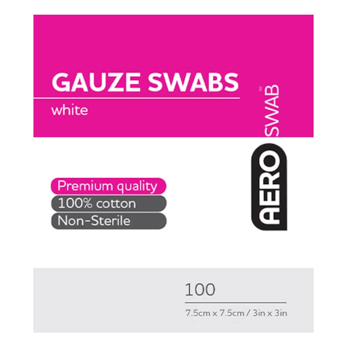 Thumbnail AeroSwab White Gauze Swab 7.5cm x 7.5cm 100 Cotton Swabs