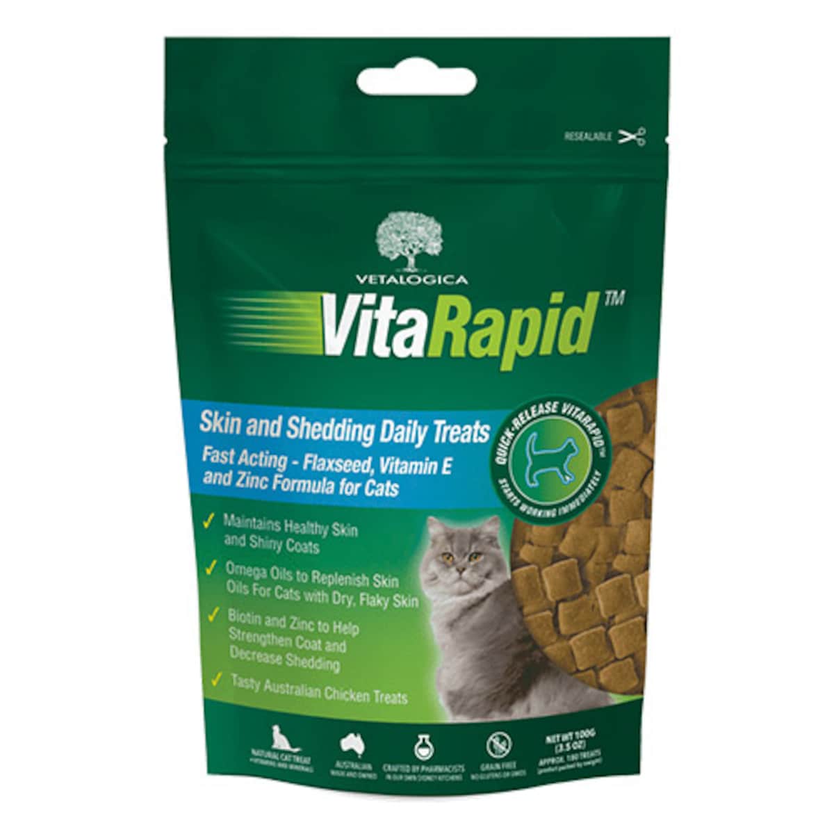 Thumbnail Vetalogica VitaRapid Skin & Shedding Daily Treats for Cats 100g