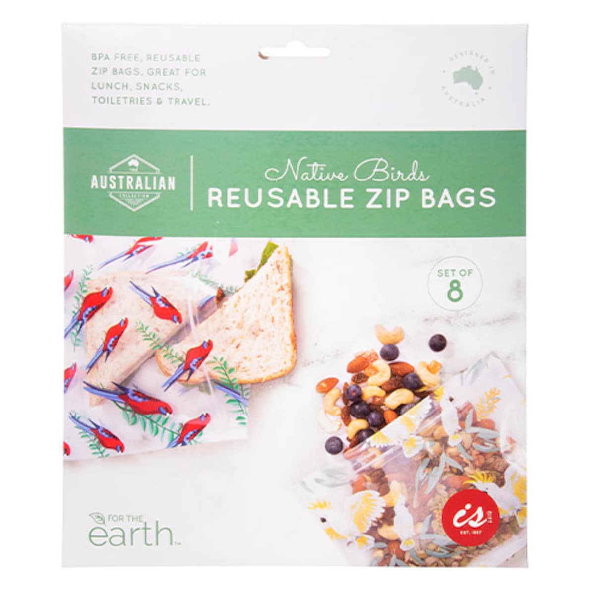 Thumbnail BPA Free Reusable Zip Bags Native Birds 8 pack
