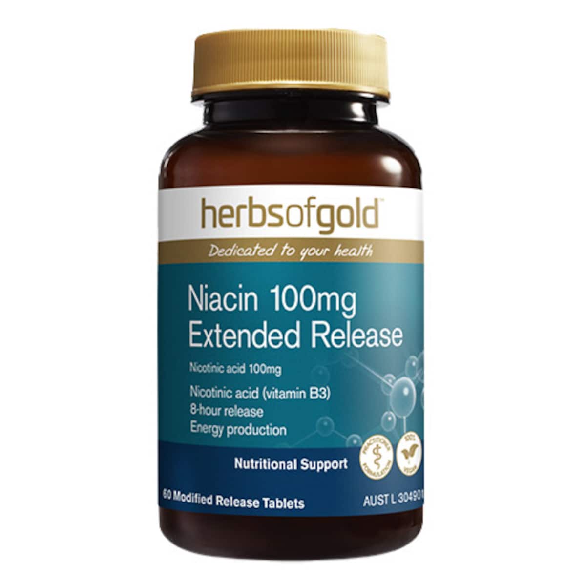 Thumbnail Herbs of Gold Niacin 100mg Extended Release 60 Tablets