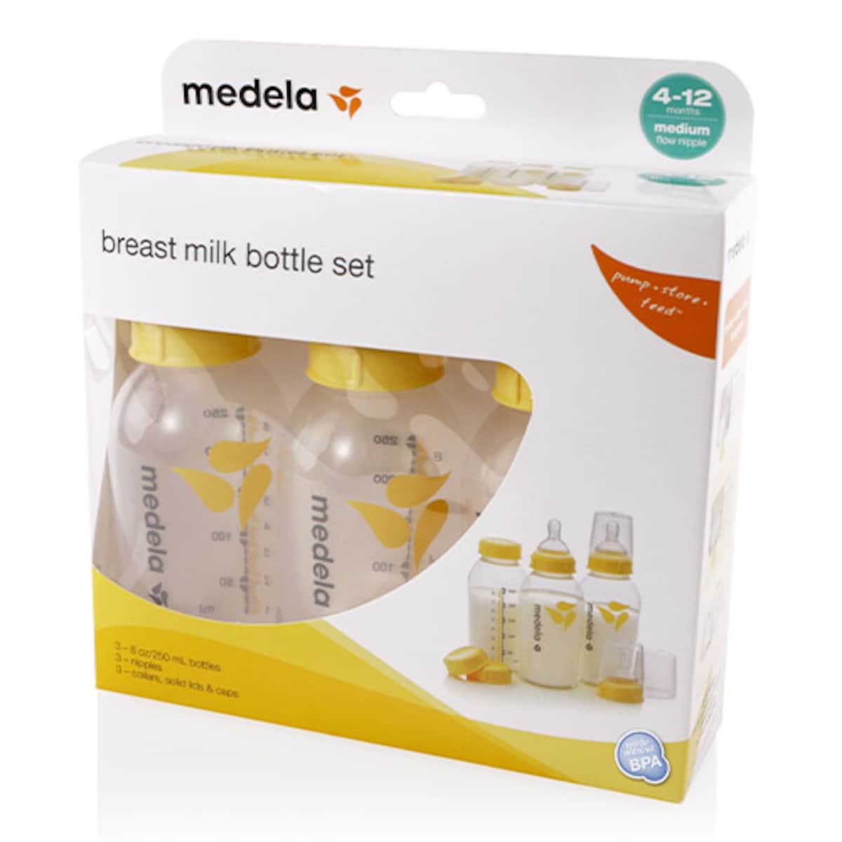 Thumbnail Medela Breastmilk Bottle 250ml with Wide Base Medium Flow Teat 3 Pack