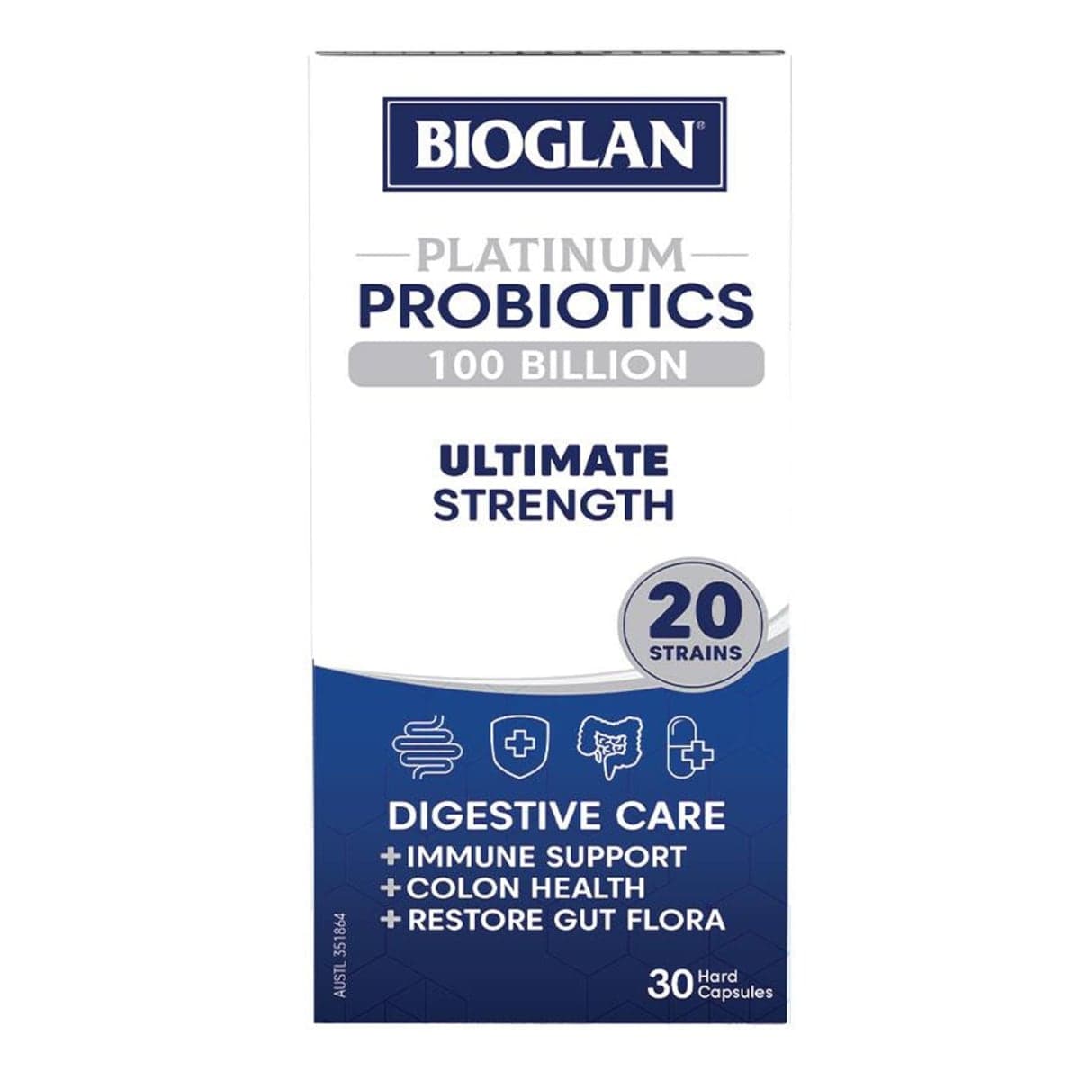 Thumbnail Bioglan Platinum Probiotics 100 Billion Ultimate Strength 30 Capsules