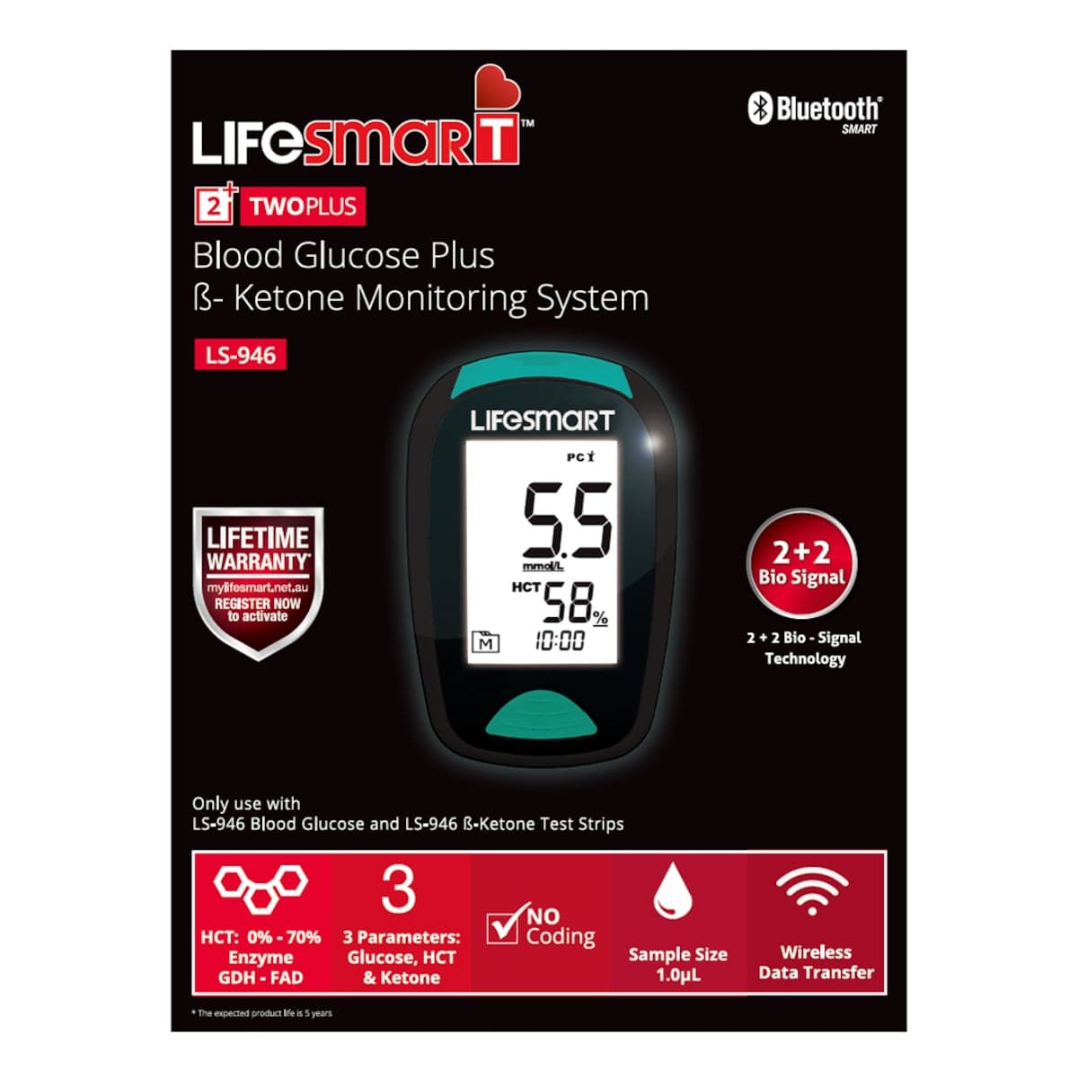 Thumbnail LifeSmart TwoPlus Blood Glucose + B-Ketone Meter Bluetooth
