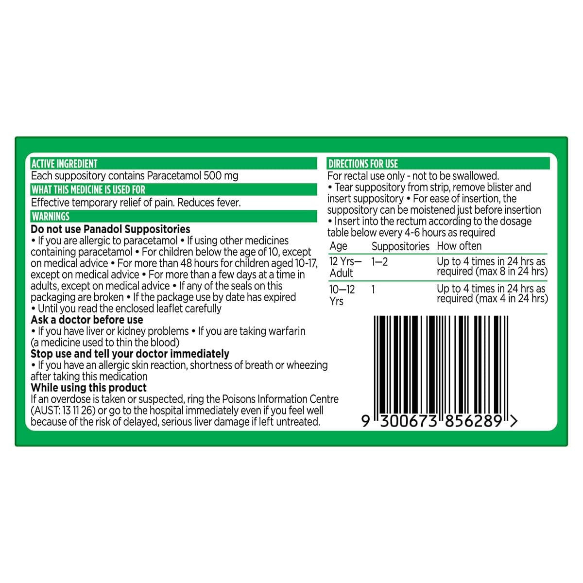 Thumbnail Panadol Suppositories Effective Pain Relief 10 Suppositories