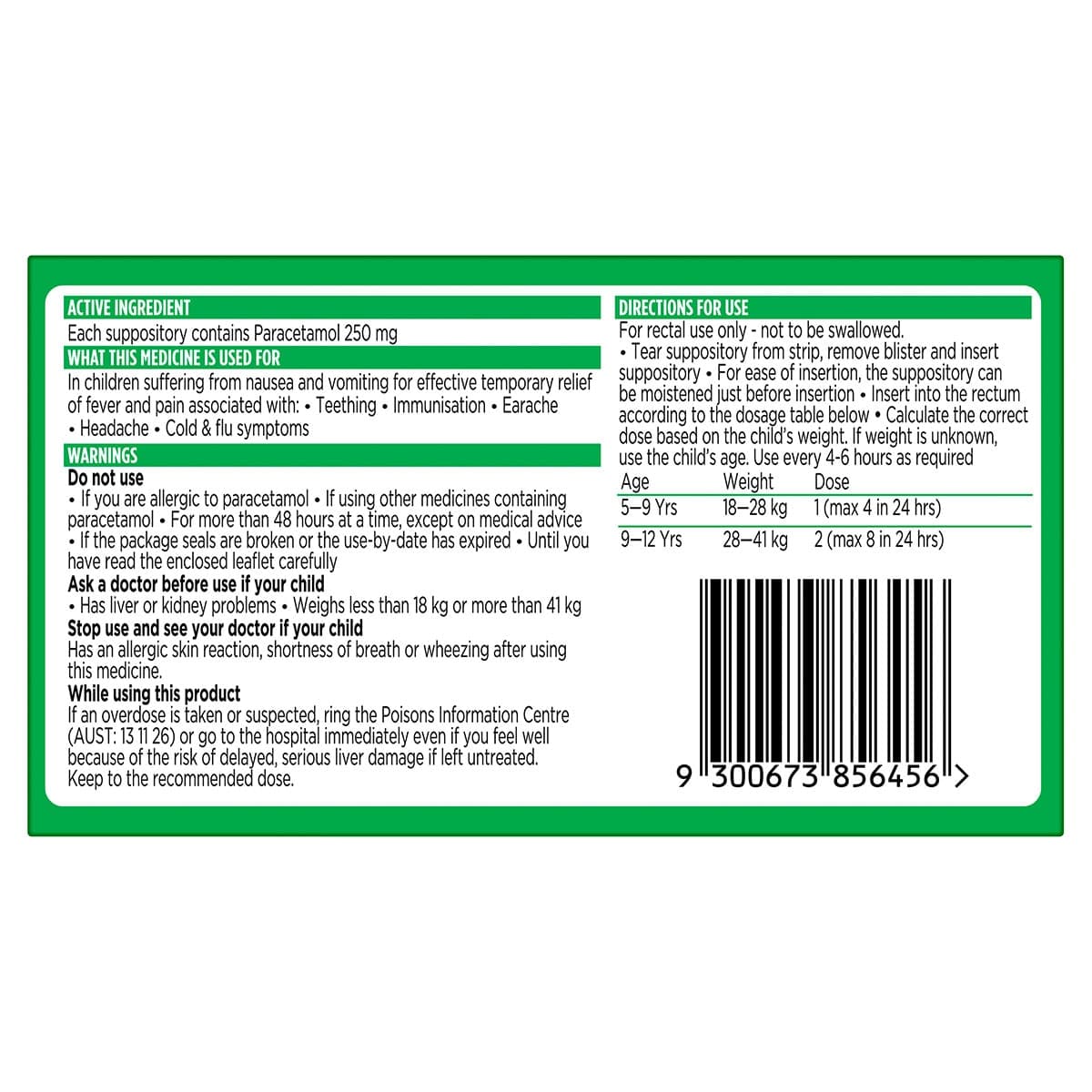 Thumbnail Panadol Children Suppositories 5 - 12 Years Pain Relief 10 Pack
