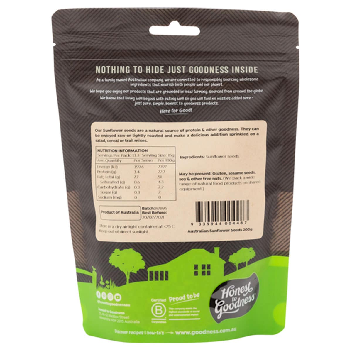 Thumbnail Honest to Goodness Australian Sunflower Seeds 200g