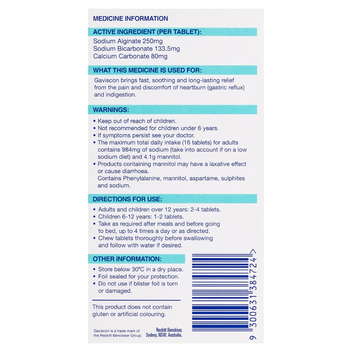 Thumbnail Gaviscon Heartburn & Indigestion Peppermint 48 Chewable Tablets