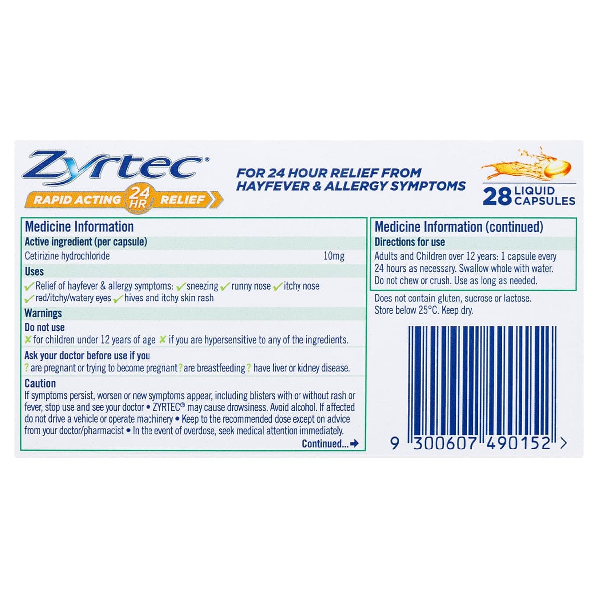 Thumbnail Zyrtec Rapid Acting Hayfever & Allergy Relief 28 Liquid Capsules