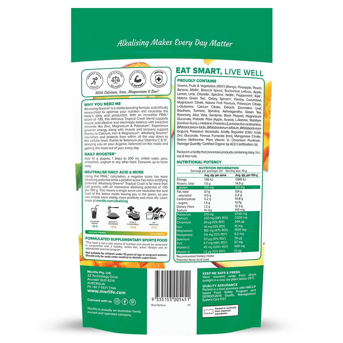 Thumbnail Morlife Alkalising Greens Tropical Crush 200g