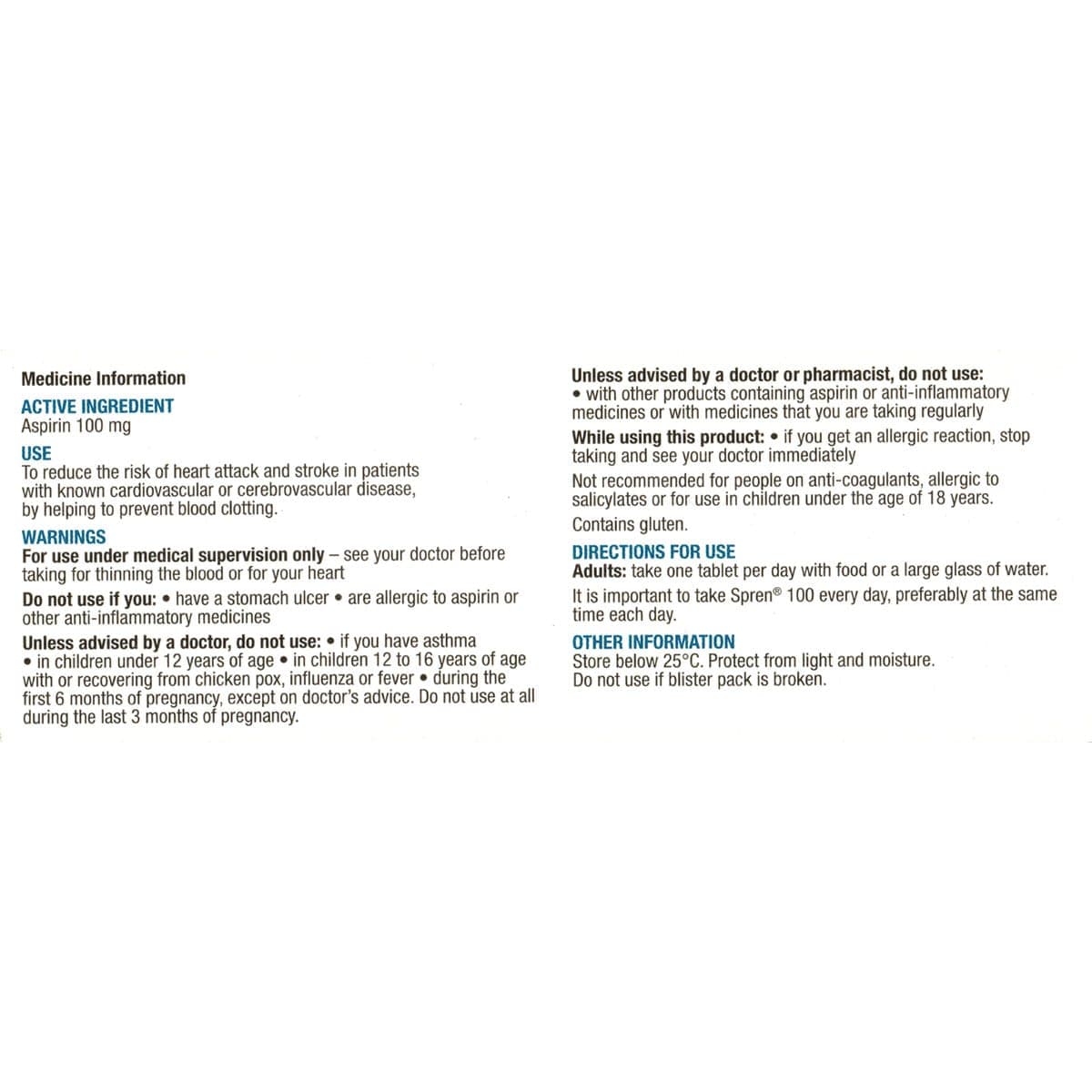 Thumbnail Spren Aspirin 112 Tablets