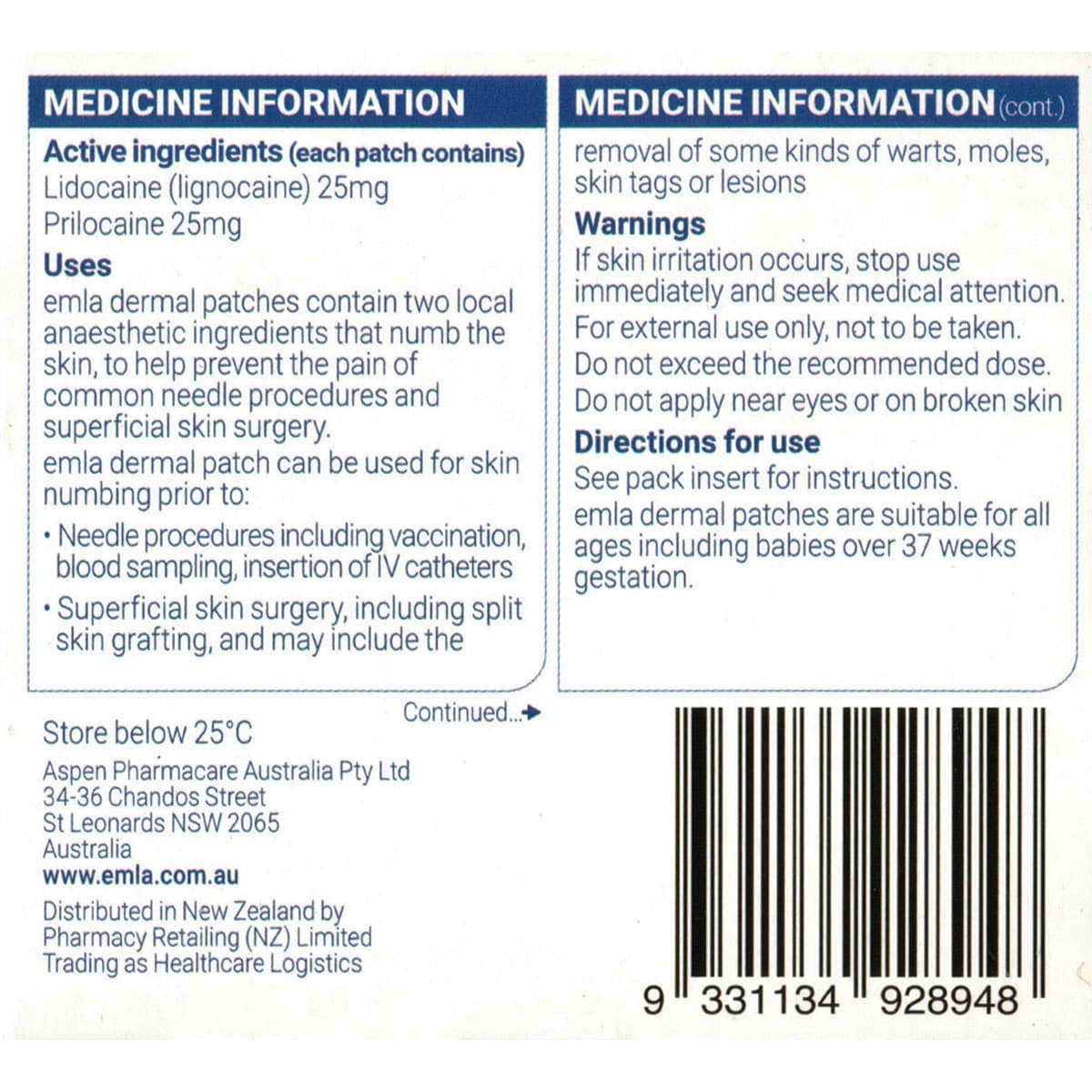 Thumbnail Emla Dermal Patch 2 Skin Numbing Patches