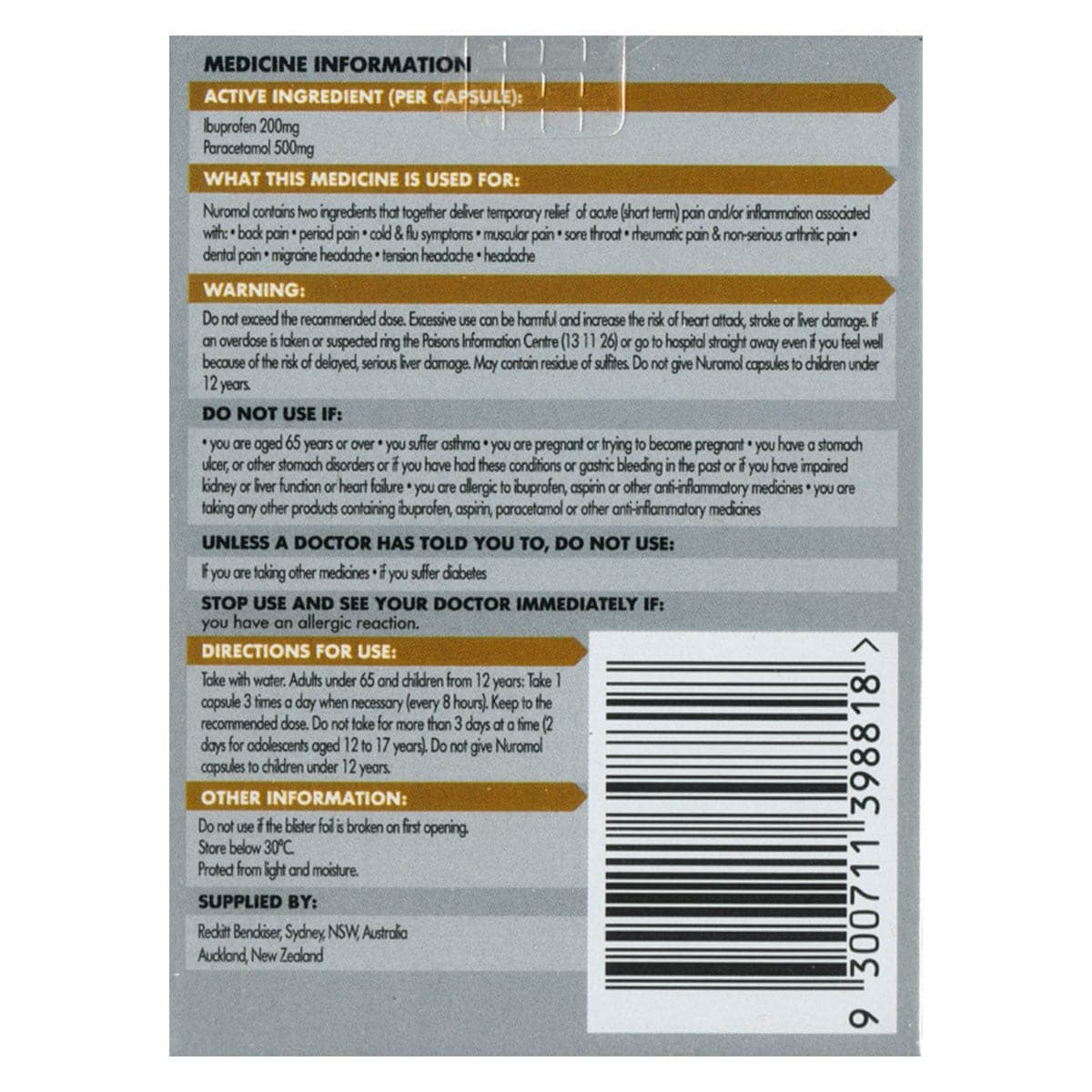 Thumbnail Nuromol Dual Action Strong Pain Relief 10 Liquid Capsules