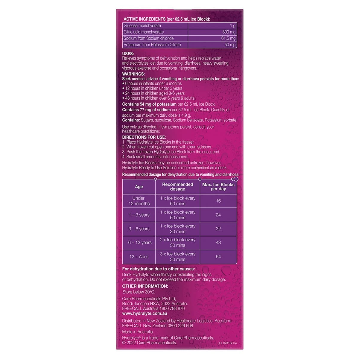 Thumbnail Hydralyte Electrolyte Ice Blocks Apple Blackcurrant 16 Pack