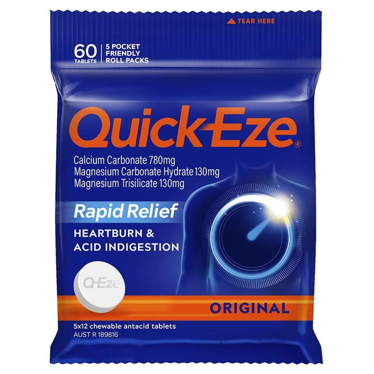 Thumbnail Quick-Eze Rapid Relief Original 5 x 12 Chewable Antacid Tablets