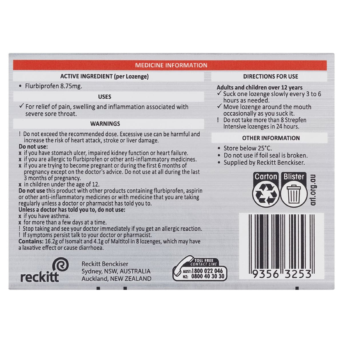 Thumbnail Strepfen Intensive Anti-Inflammatory Lozenges Orange 16 Pack