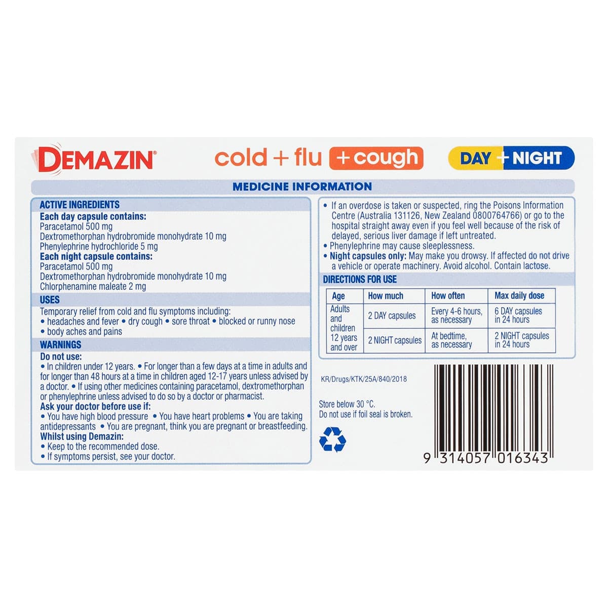 Thumbnail Demazin Cold & Flu + Cough Relief Day & Night 48 Capsules