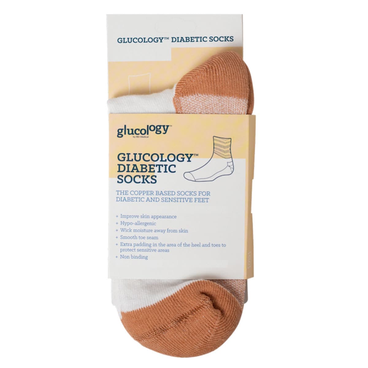 Glucology Diabetic Copper Based Socks Unisex White Small 1 Pair