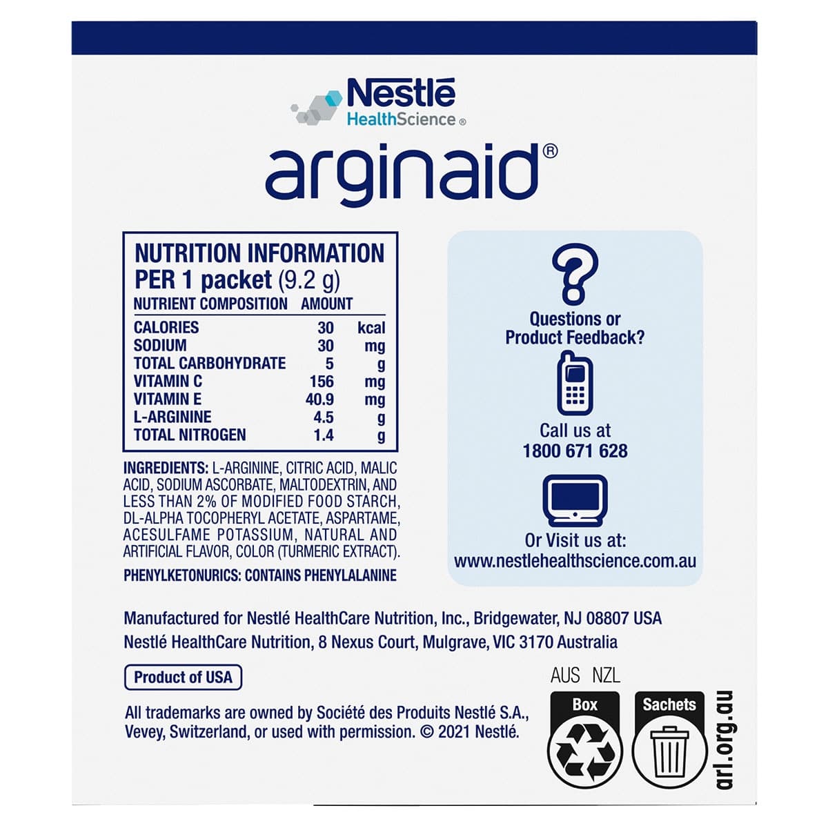 Thumbnail Arginaid Arginine Powder Lemon 9.2g x 14 Pack