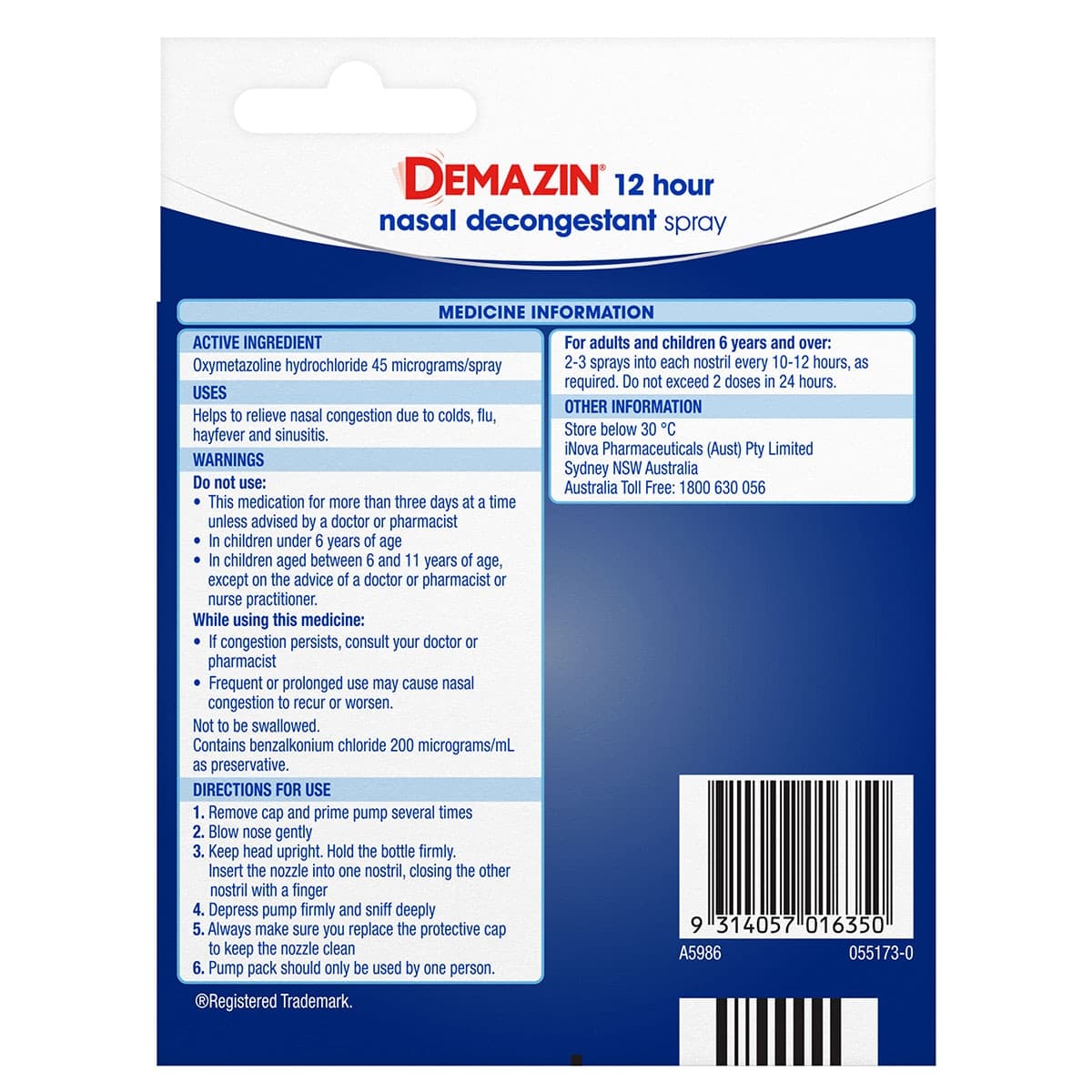 Thumbnail Demazin 12 Hour Relief Nasal Decongestant Spray 20ml