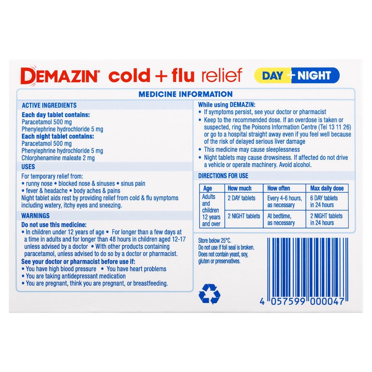 Thumbnail Demazin Cold & Flu Relief Day & Night 24 Tablets