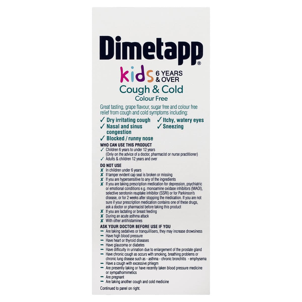 Thumbnail Dimetapp Kids 6+ Years Cough & Cold Colour Free 200ml