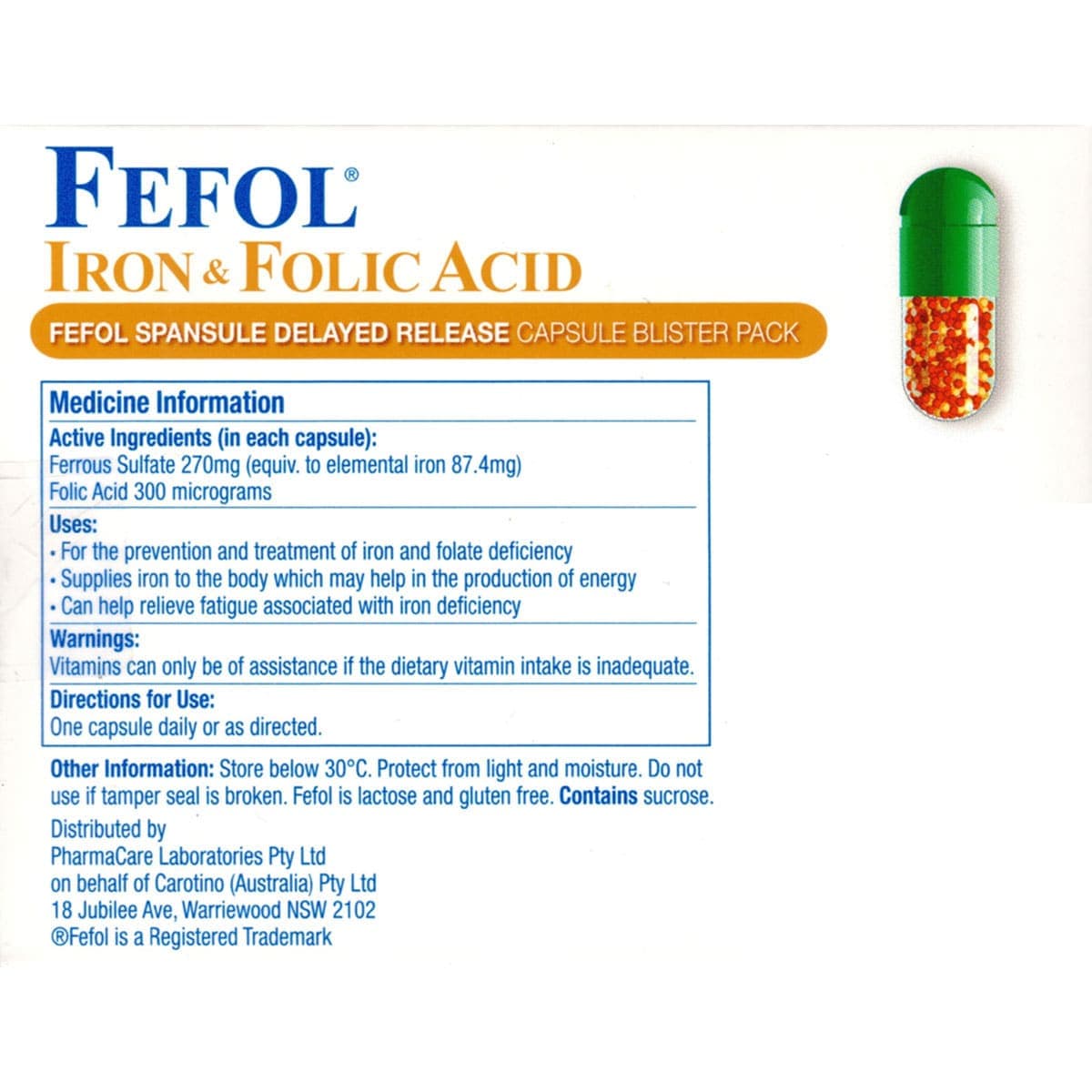 Thumbnail Fefol Iron & Folic Acid 30 Capsules