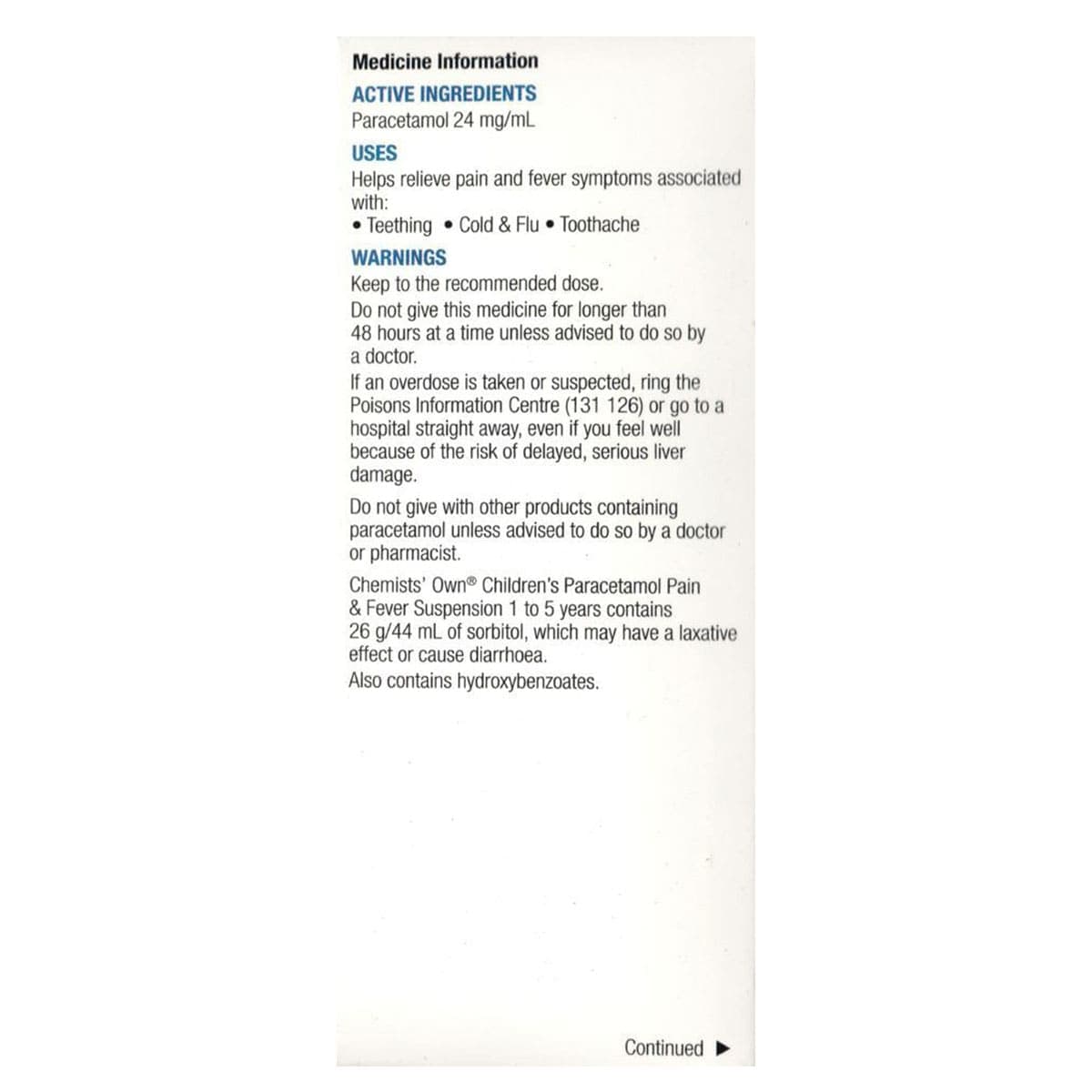 Thumbnail Chemists Own Children's Paracetamol Suspension 1-5 Years 100ml