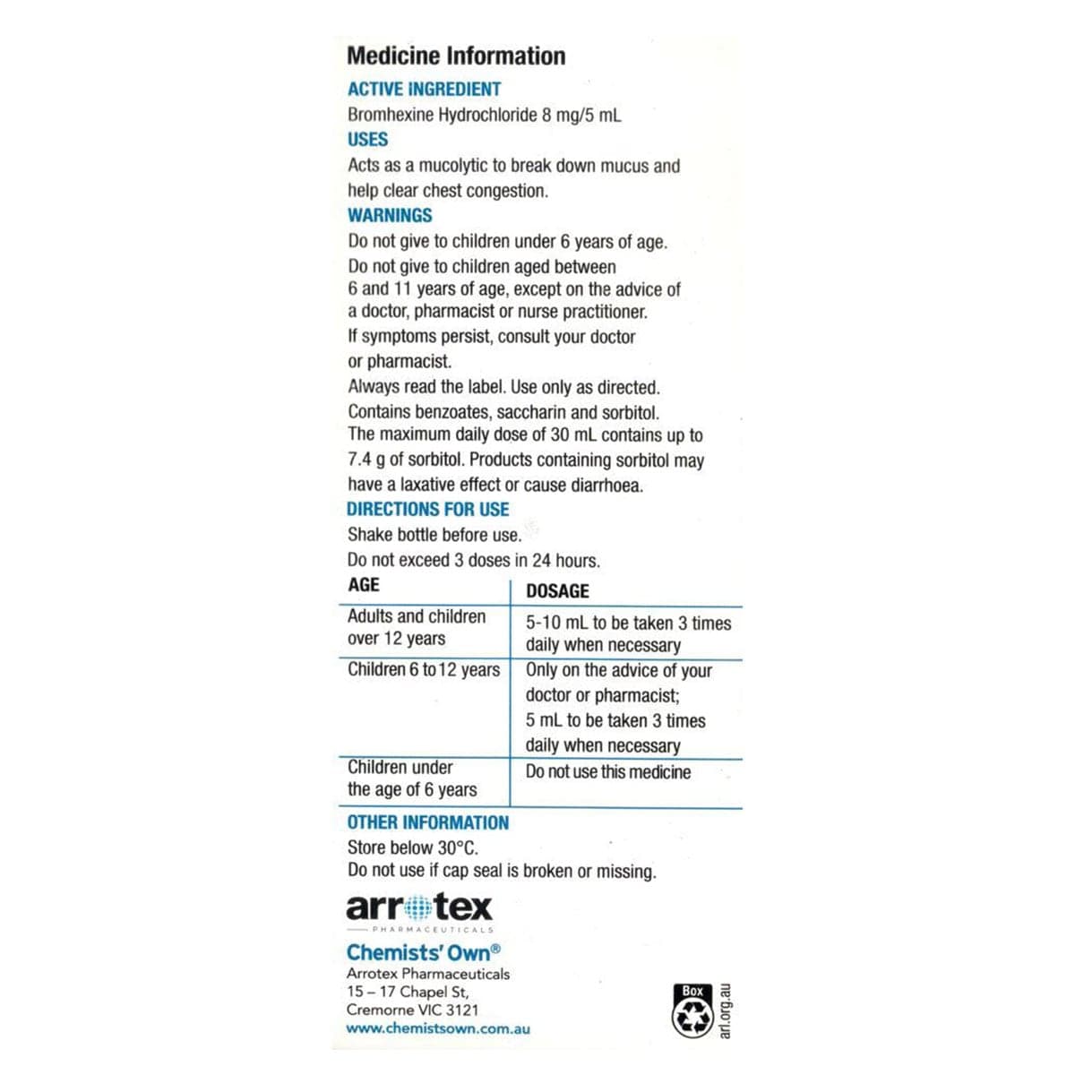Thumbnail Chemists Own Chesty Mucus Relief Forte 200ml