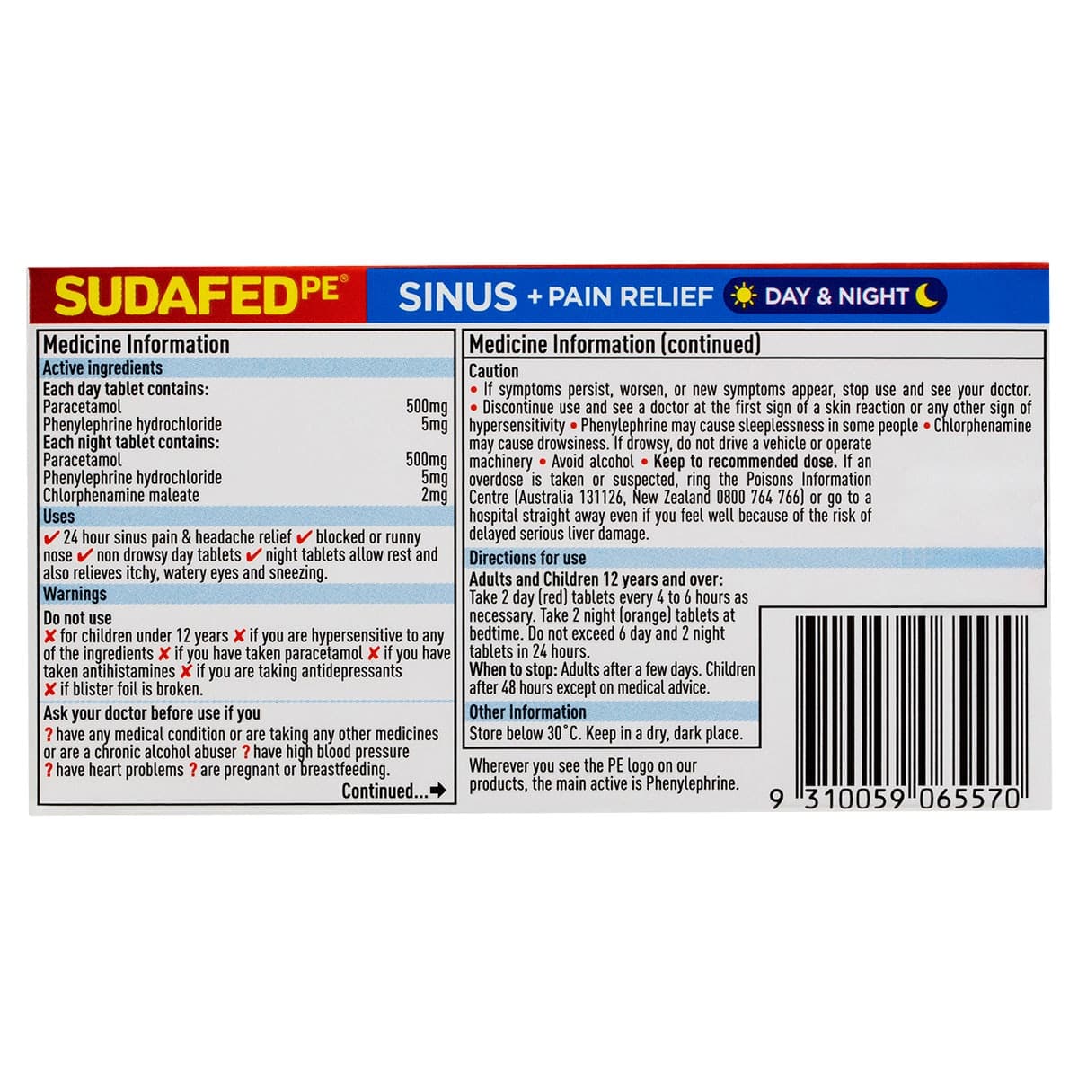 Thumbnail Sudafed PE Sinus + Pain Relief Day & Night 24 Tablets