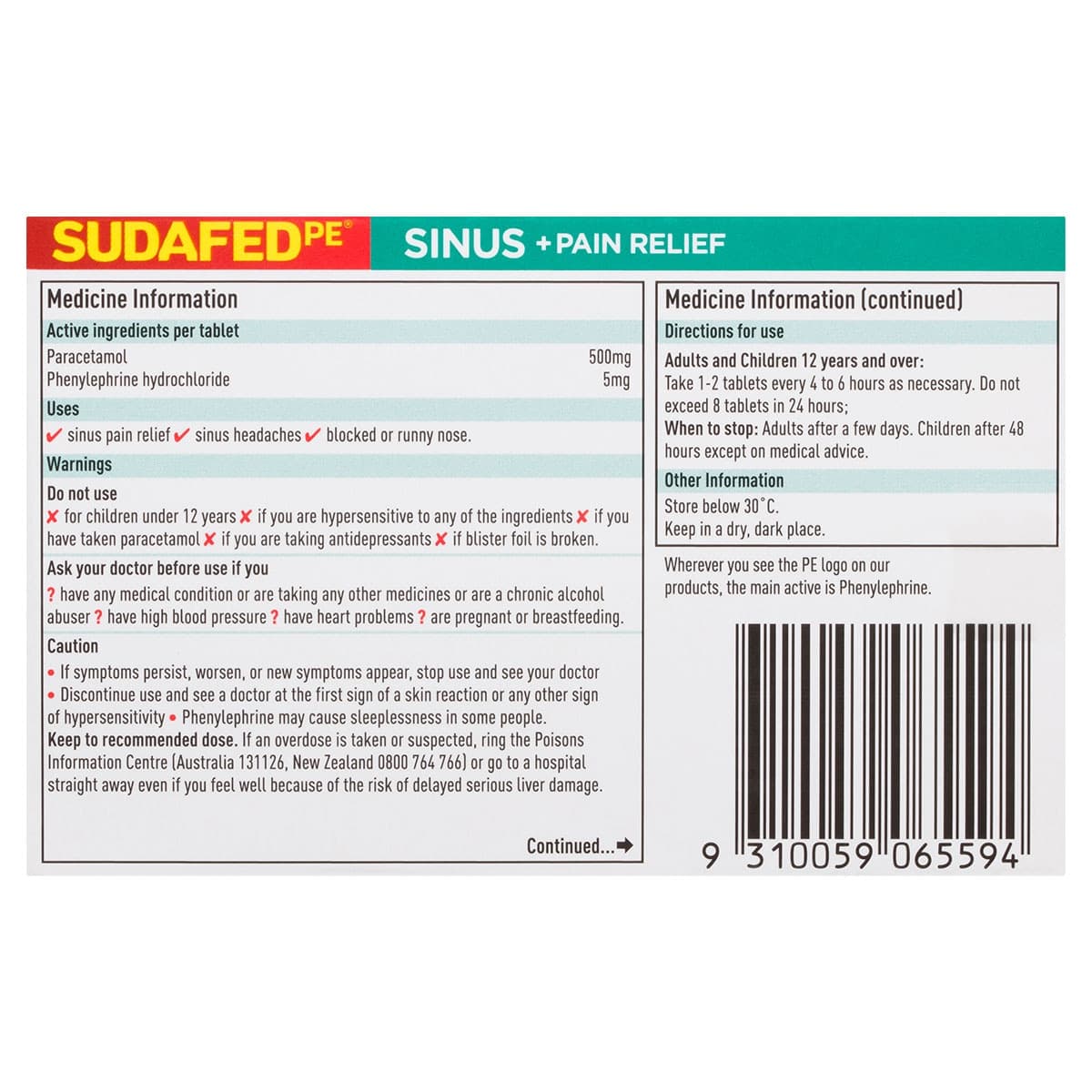 Thumbnail Sudafed PE Sinus + Pain Relief 24 Tablets