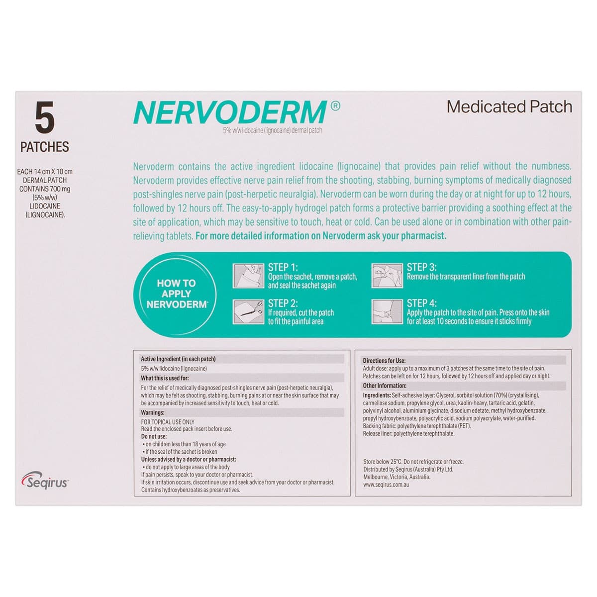 Thumbnail Nervoderm Nerve Pain Relief 5 Medicated Patches