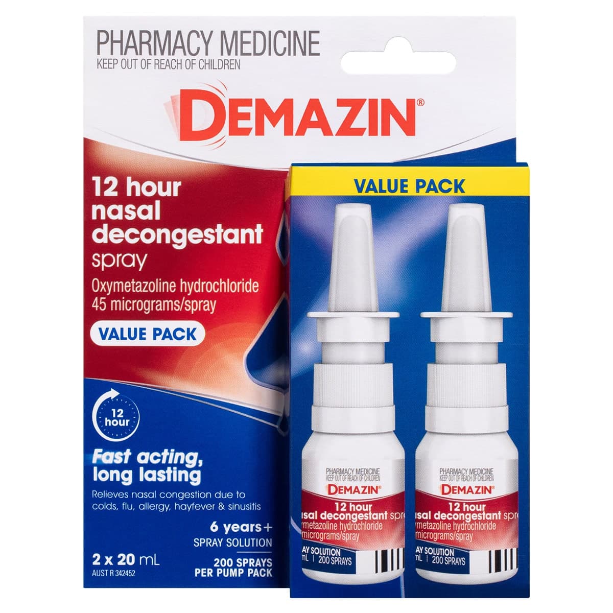 Thumbnail Demazin 12 Hour Relief Nasal Decongestant Spray 2 x 20ml Value Pack
