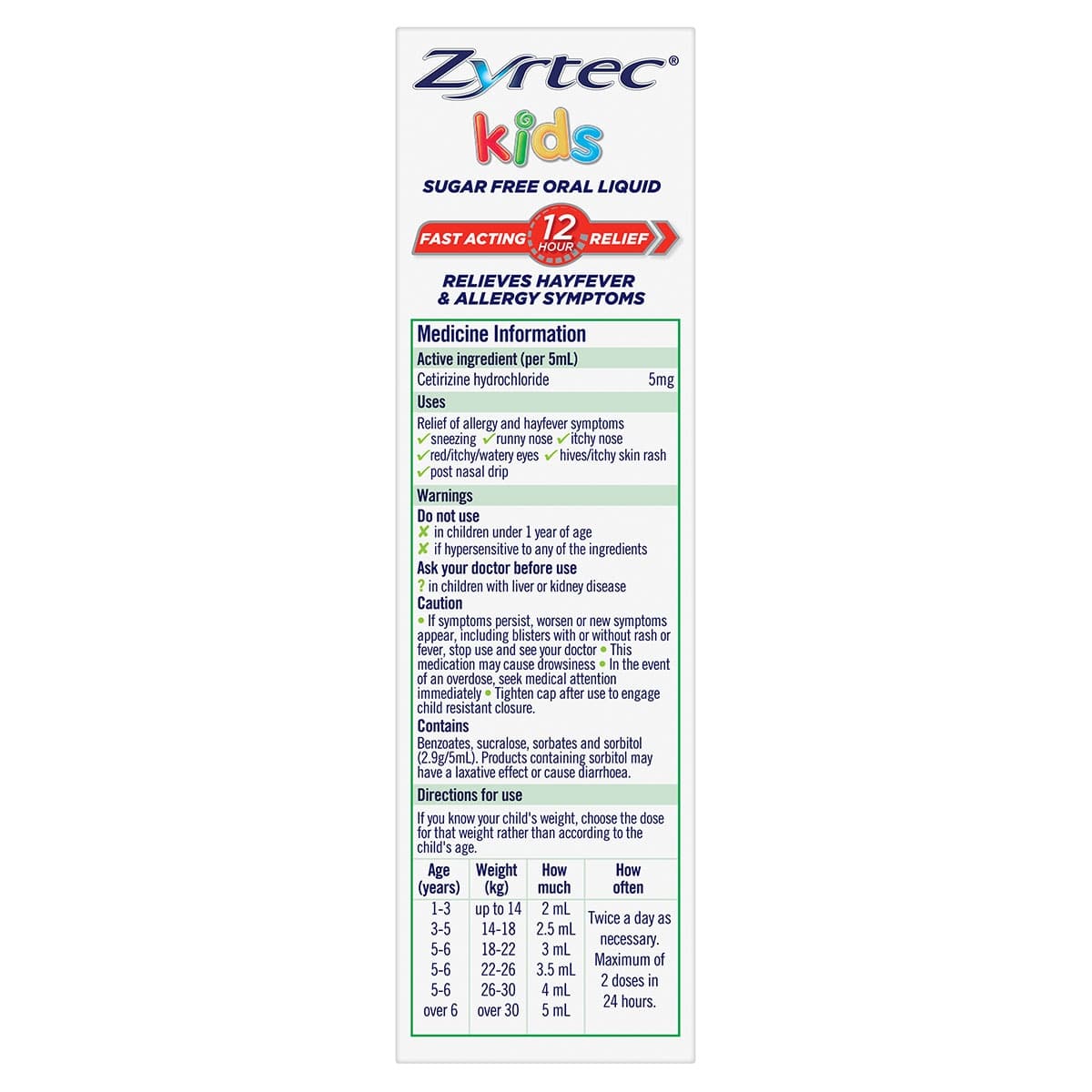 Thumbnail Zyrtec Kids Fast Acting Allergy & Hayfever Relief Oral Liquid Bubblegum 60ml